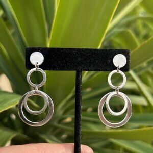925 STERLING SILVER Flat Dangle Hoop EARRINGS